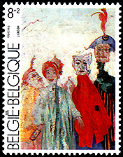 Belgium: James Ensor painting hand puppets | Puppet Stamp