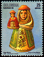 Colombia: Of virgin Masuchiza-Nerina (wood carving) | Puppet Stamp