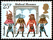 イギリス：　中世の無言劇の仮面（12月） | 人形劇切手