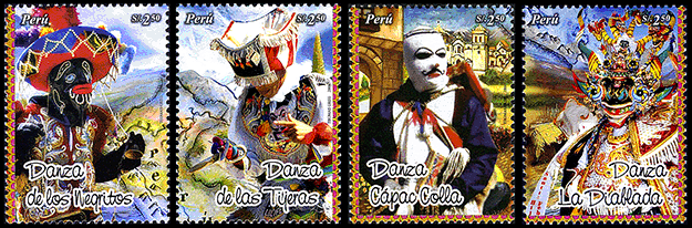 ペルー：　仮面の扮装と典型的なダンス | 人形劇切手