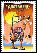 Australia: Showman manipulating seagulls | Puppet Stamp