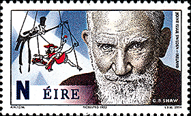 Ireland: Stoing puppet behind the portrait Bernard Shaw