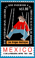メキシコ：　麻薬依存を糸あやつり人形_人形劇切手