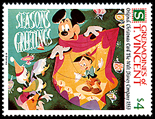 セントビンセントおよびグレナディーン諸島：　ミッキーのマジシャンとピノキオ | 人形劇切手